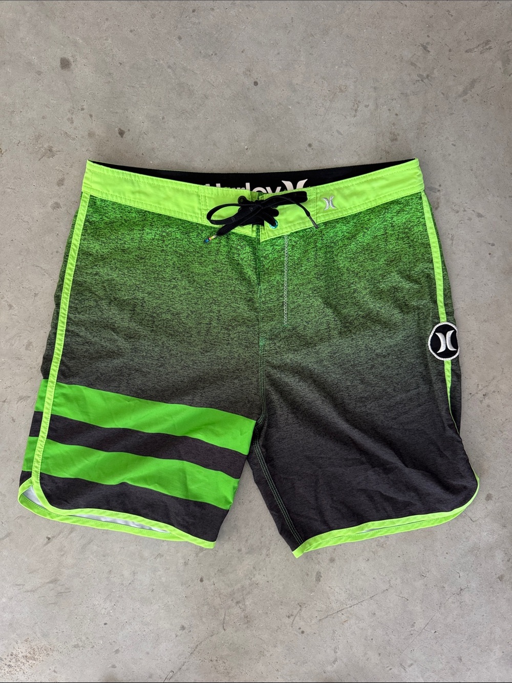 Hurley Phantom Neon Green to Black Fade with Stripes Boardshorts